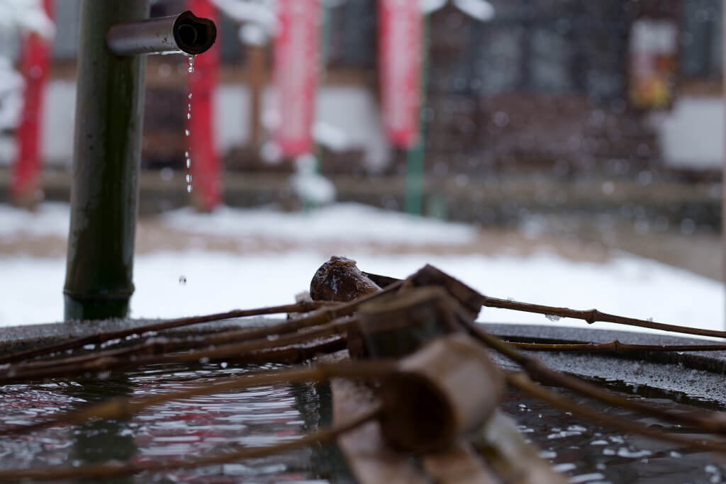雪の香嵐渓香積寺の写真